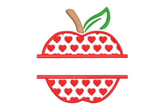 Apple with Red Hearts Split Monogram: A Versatile Embroidery Design for Personalized Gifts