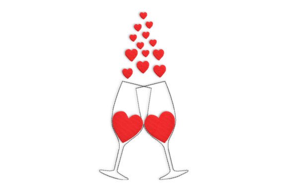 Two Glasses with Hearts: A Whimsical Embroidery Design for Seasonal Appeal